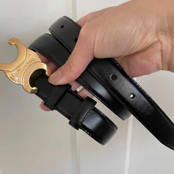 Celine Triomphe Belt in Black Taurillon Leather - Picture 2 of 6